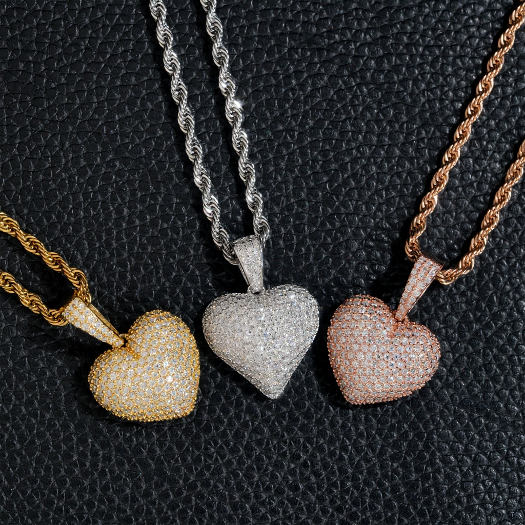Iced Out Small Heart Moissanite Pendant