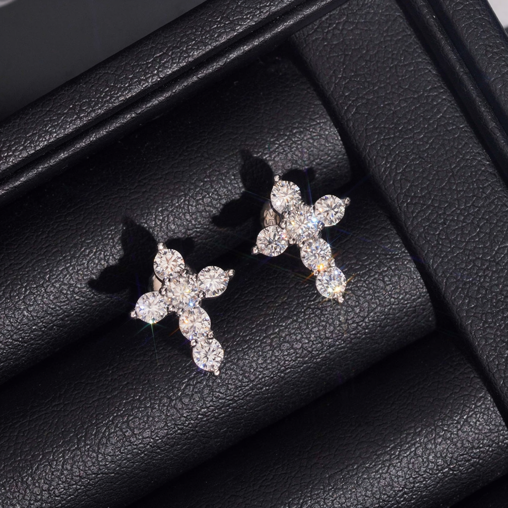 Hip Hop Style Moissanite Cross Earrings