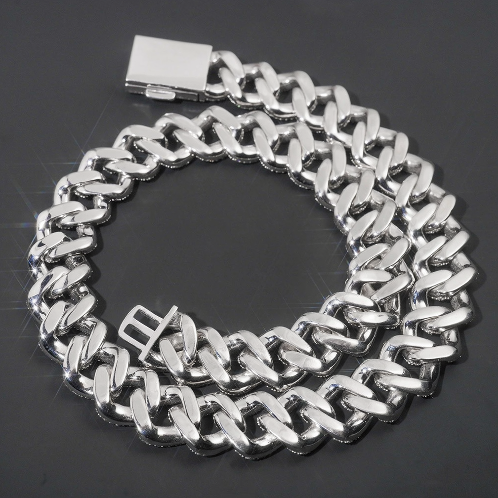 Heavy Miami 20mm Gold Plated Cuban Link Chian Moissaite Diamond Necklace
