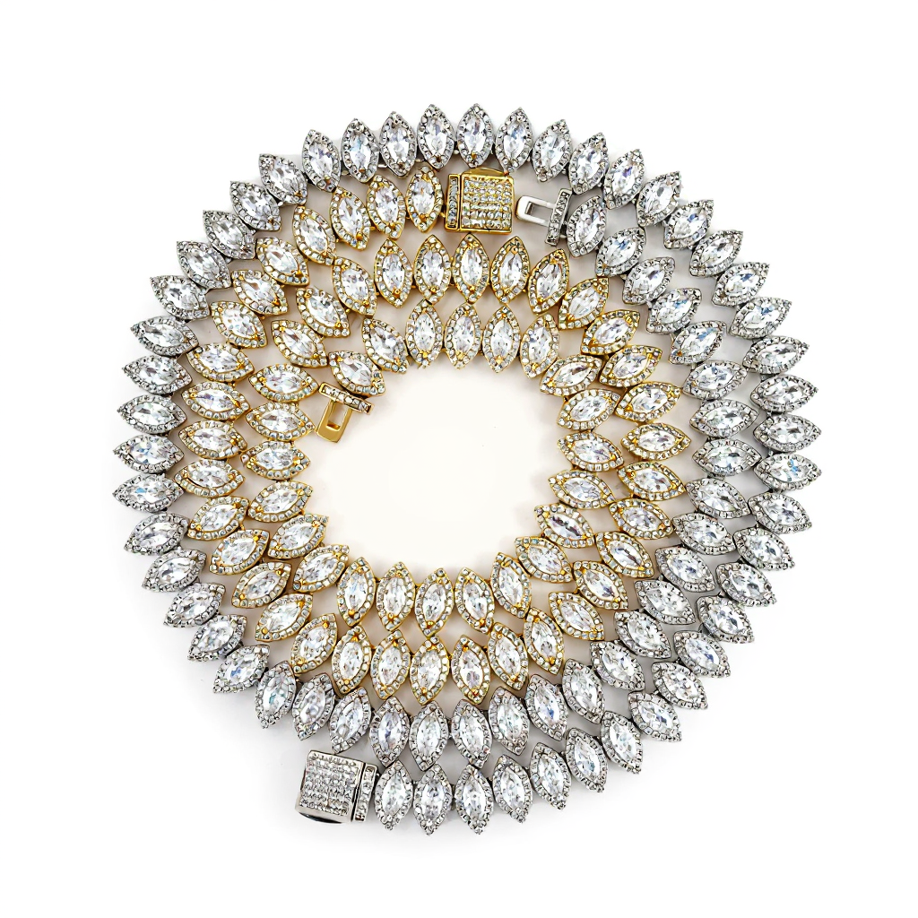 Luxury Marquise Diamond 18k Gold Plated Cuban Link Chain