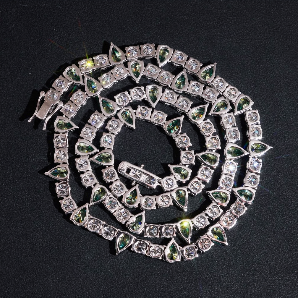 5MM Round Mixed Green Pear Cut Moissanite Tennis Chain