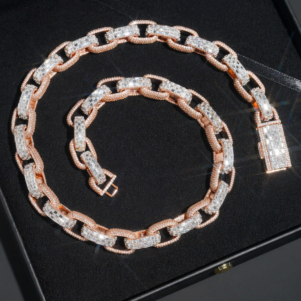 New Design 13MM Mixed Baguette Moissanite Cuban Link Chain