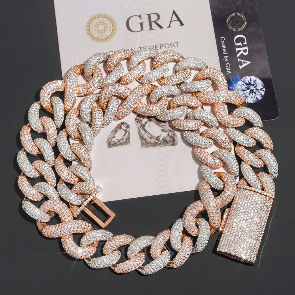 Heavy 20mm Hip Hop Two Tone Moissanite Cuban Link Chain