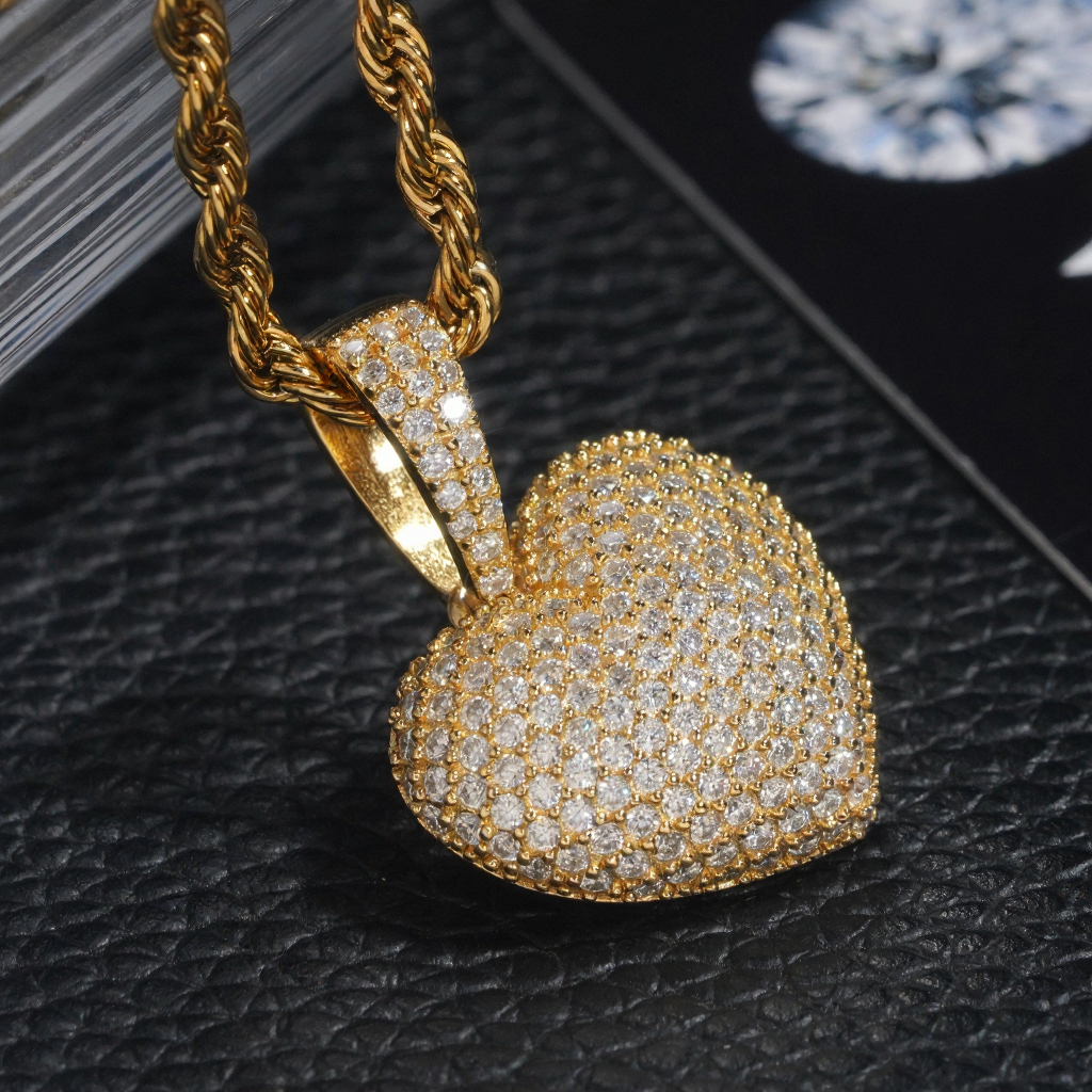 Iced Out Small Heart Moissanite Pendant