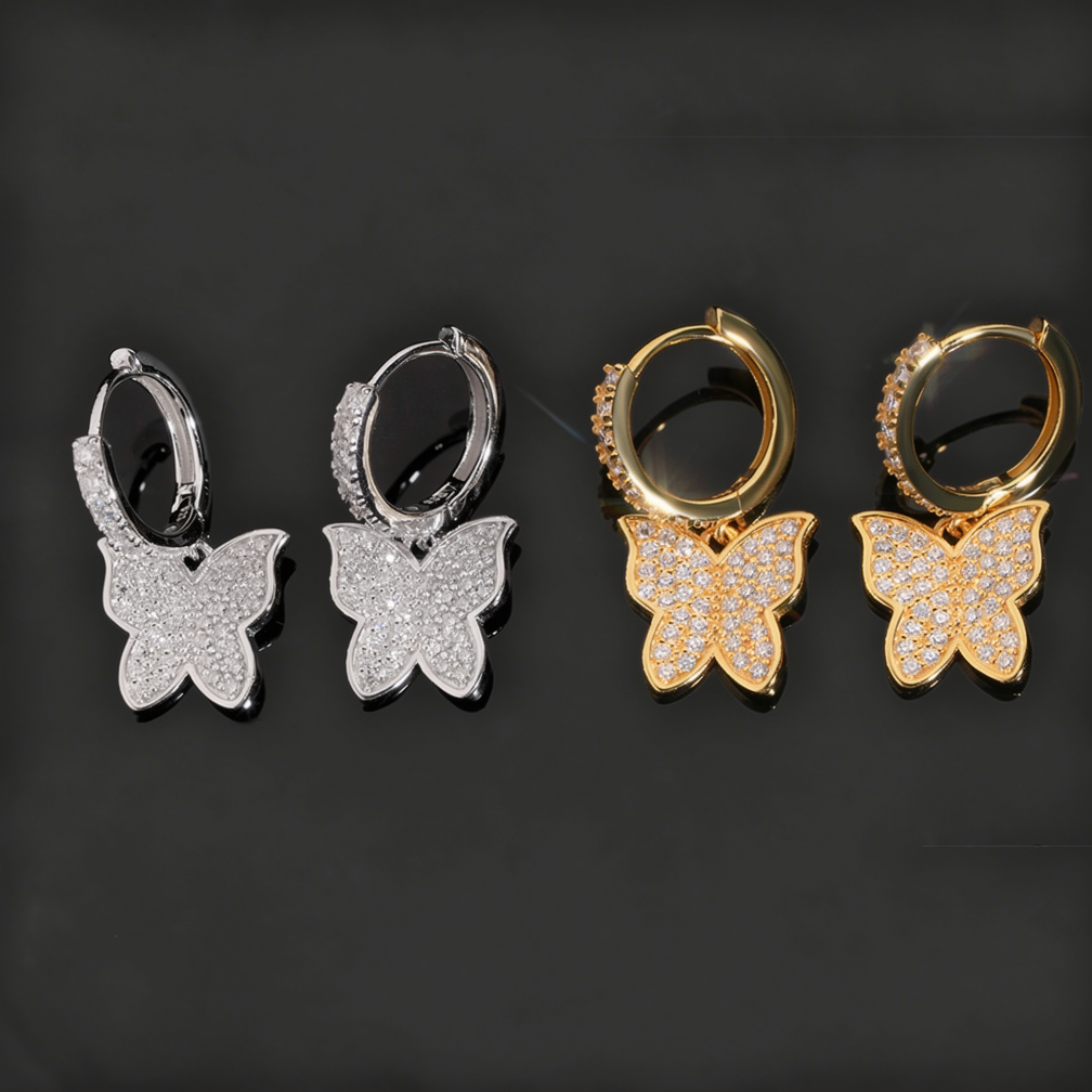 Fashion Butterfly Moissanite Hoop Earrings