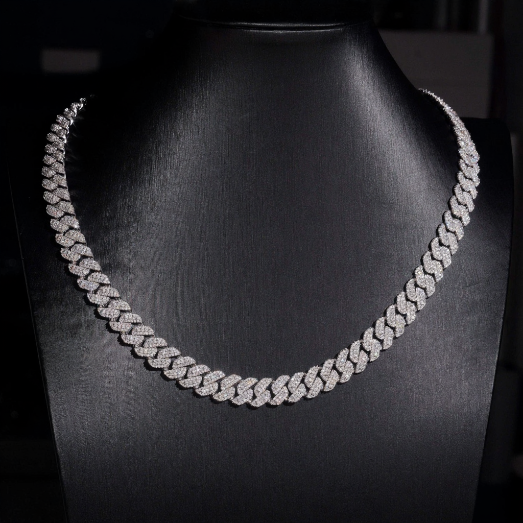 10MM 3 Rows Moissanite Cuban Link Chain