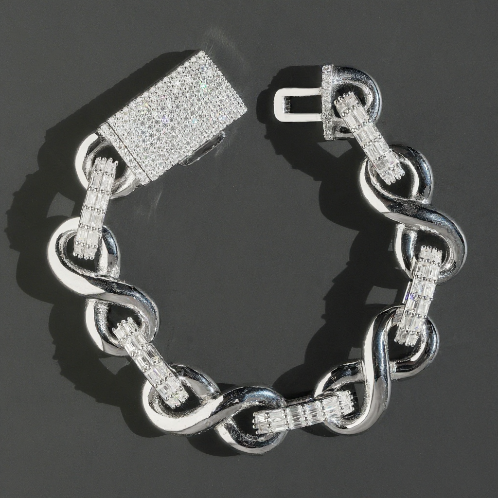 15MM Eternity Moissanite Cuban Link Bracelet