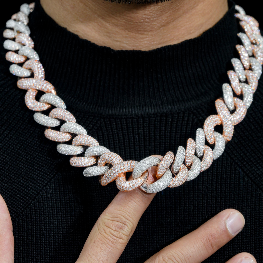 Heavy 20mm Hip Hop Two Tone Moissanite Cuban Link Chain