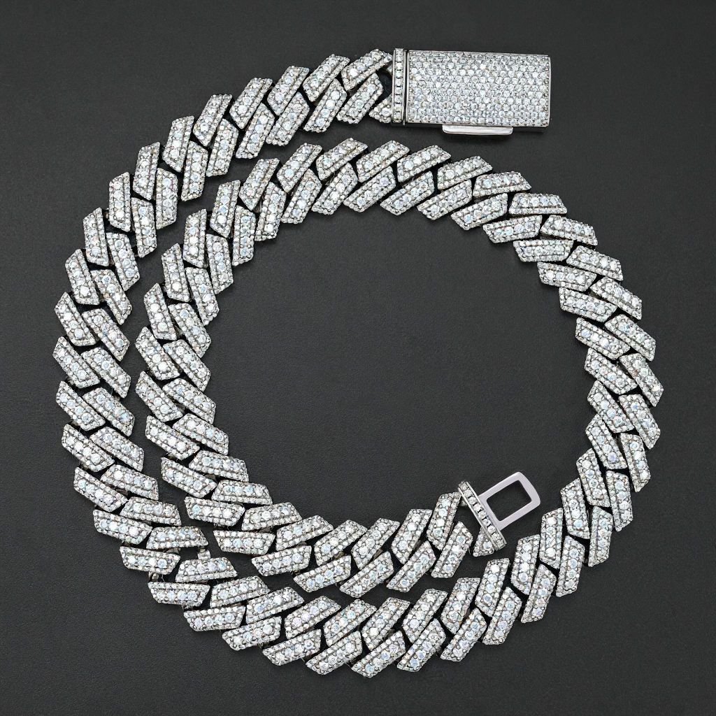 Top Quality Three Rows Moissanite Cuban Link Chain