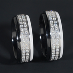 White Black Enamel Mixed Moissanite Ring 18K Gold
