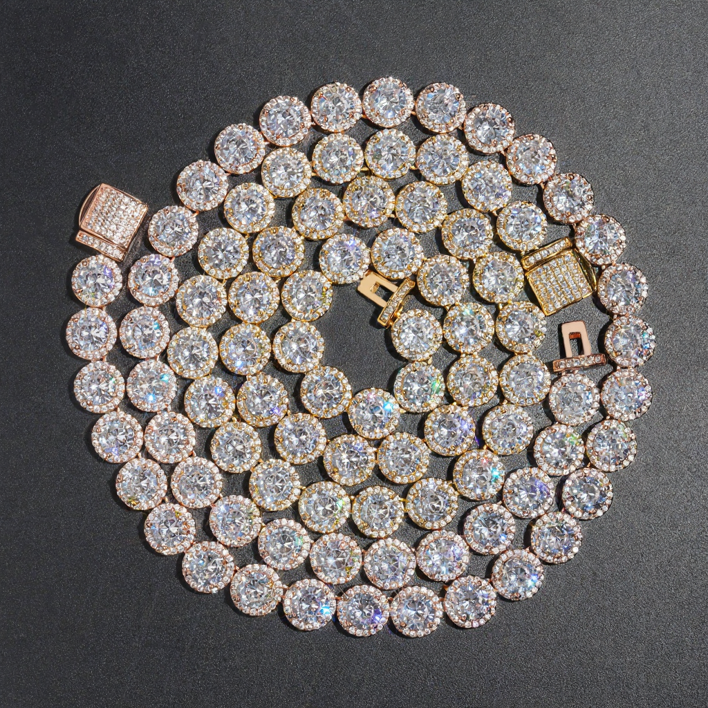 Big Round Diamond 18k Gold Plated Cuban Link Chain