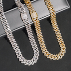 High Quality Brass CZ Diamond Necklace 15mm Width Cuban Link Chain