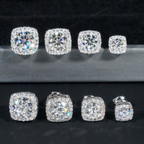 Square Shape Halo Design D Color Moissanite Earring