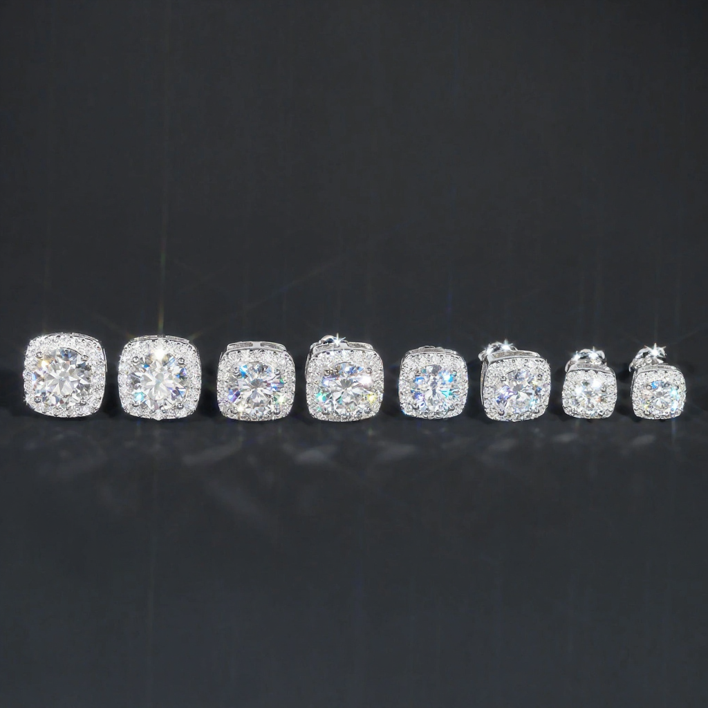 Square Shape Halo Design D Color Moissanite Earring