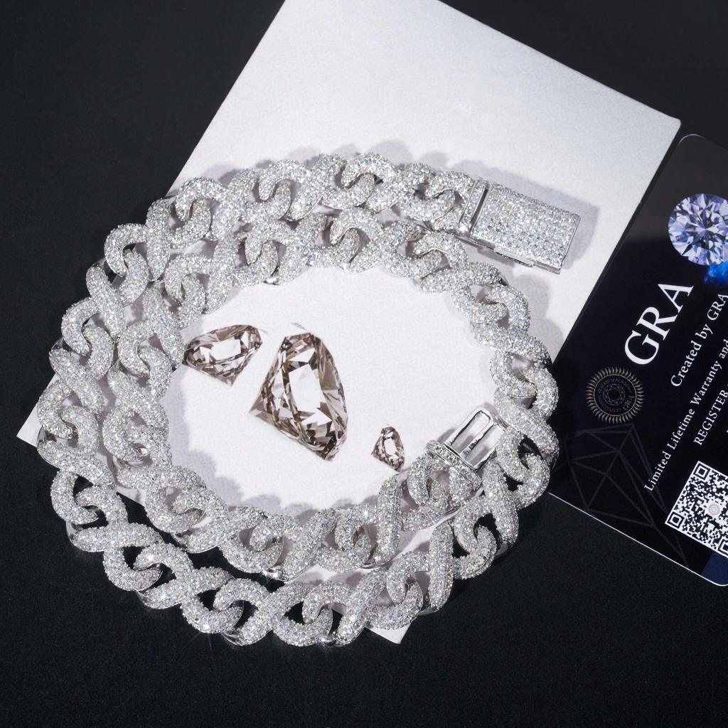 High Quality Iced Out 15MM Moissanite Infinity Cuban Link Chain