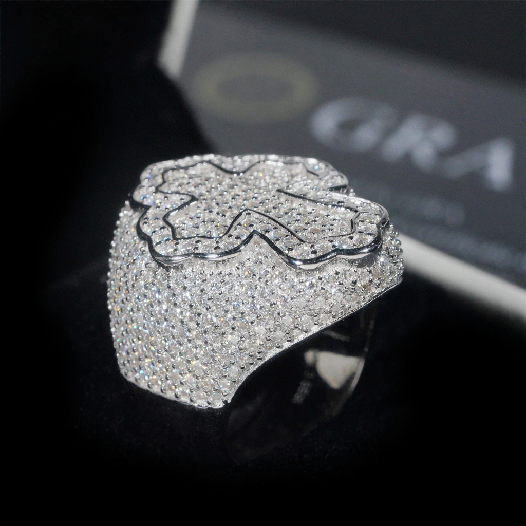Pass Diamond Tester Iced Out Moissanite Cross Ring