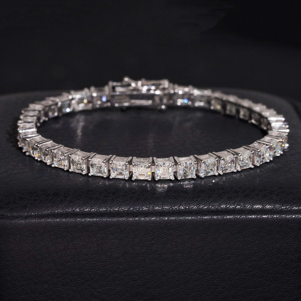 Zuanfa Asscher Cut 4*4mm Moissanite Tennis Bracelet
