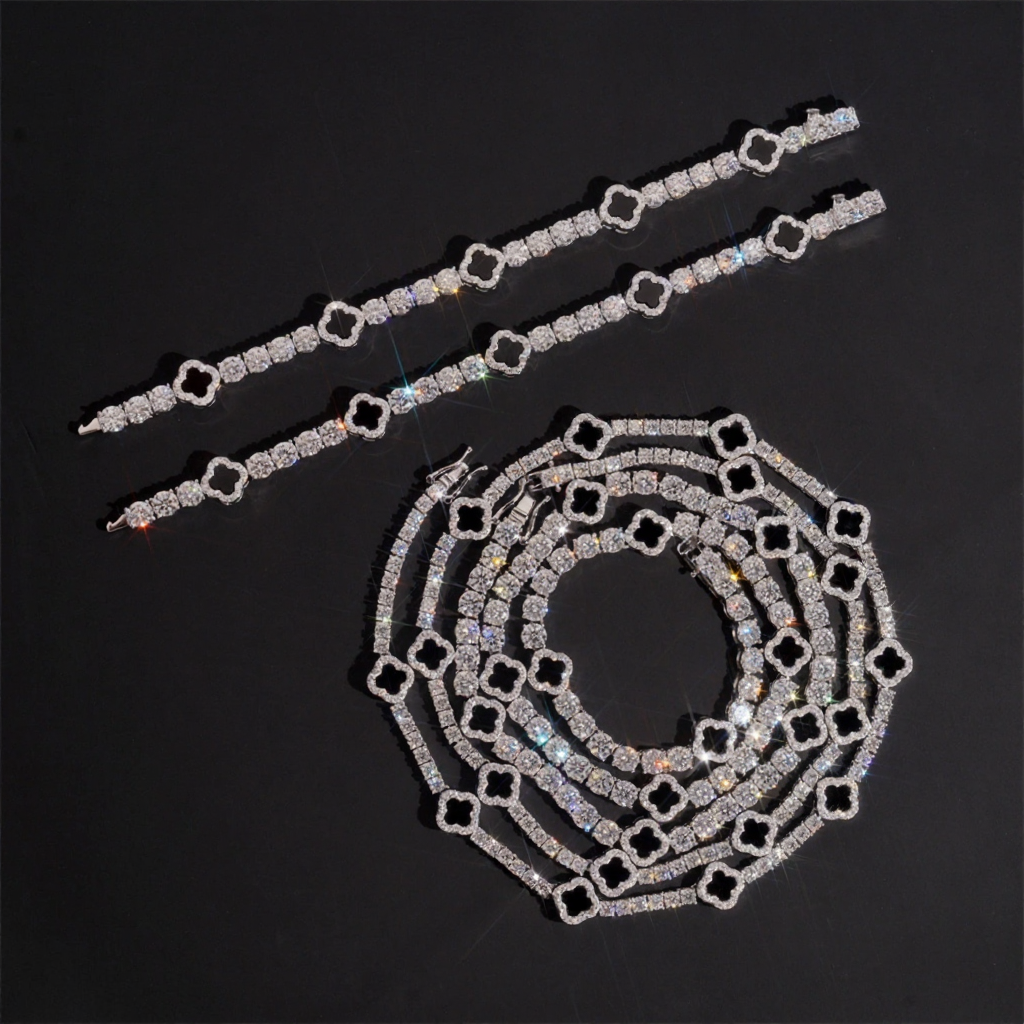 Black Clover Moissanite Tennis Chain