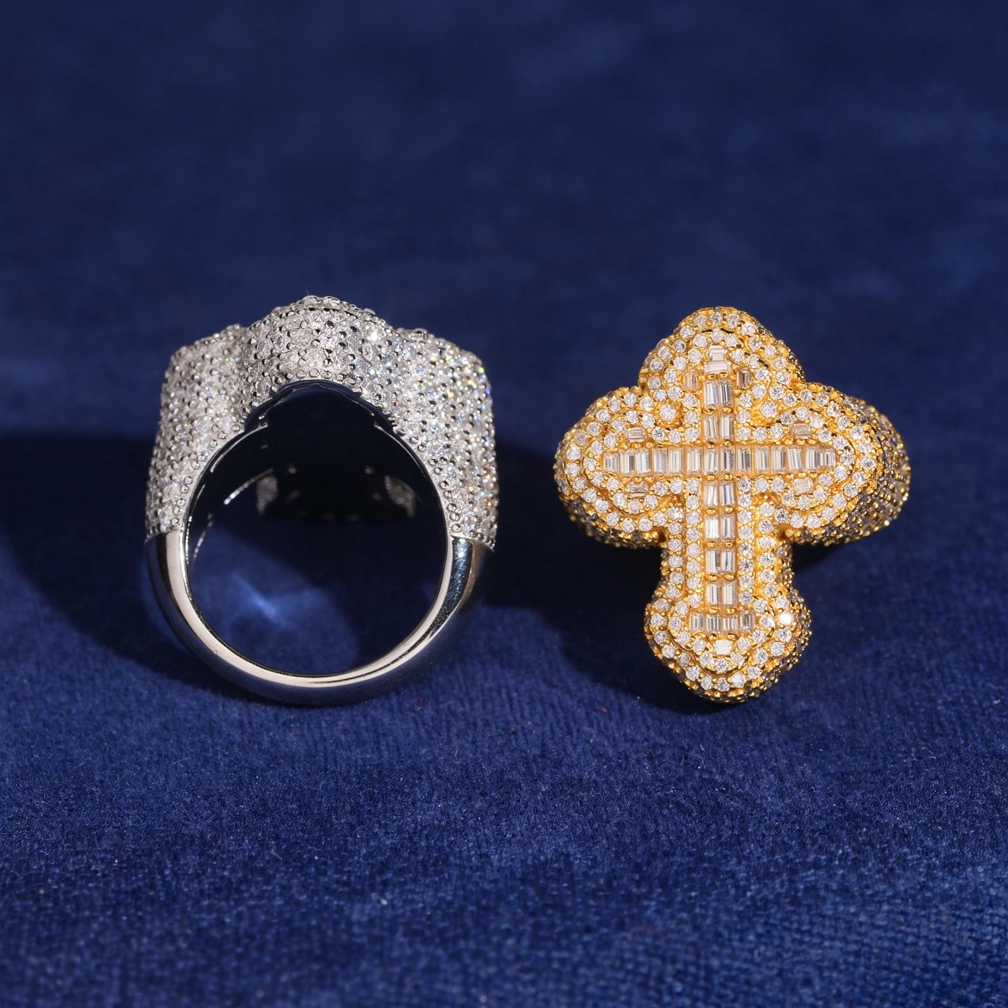 Iced Out Cross Moissanite Ring