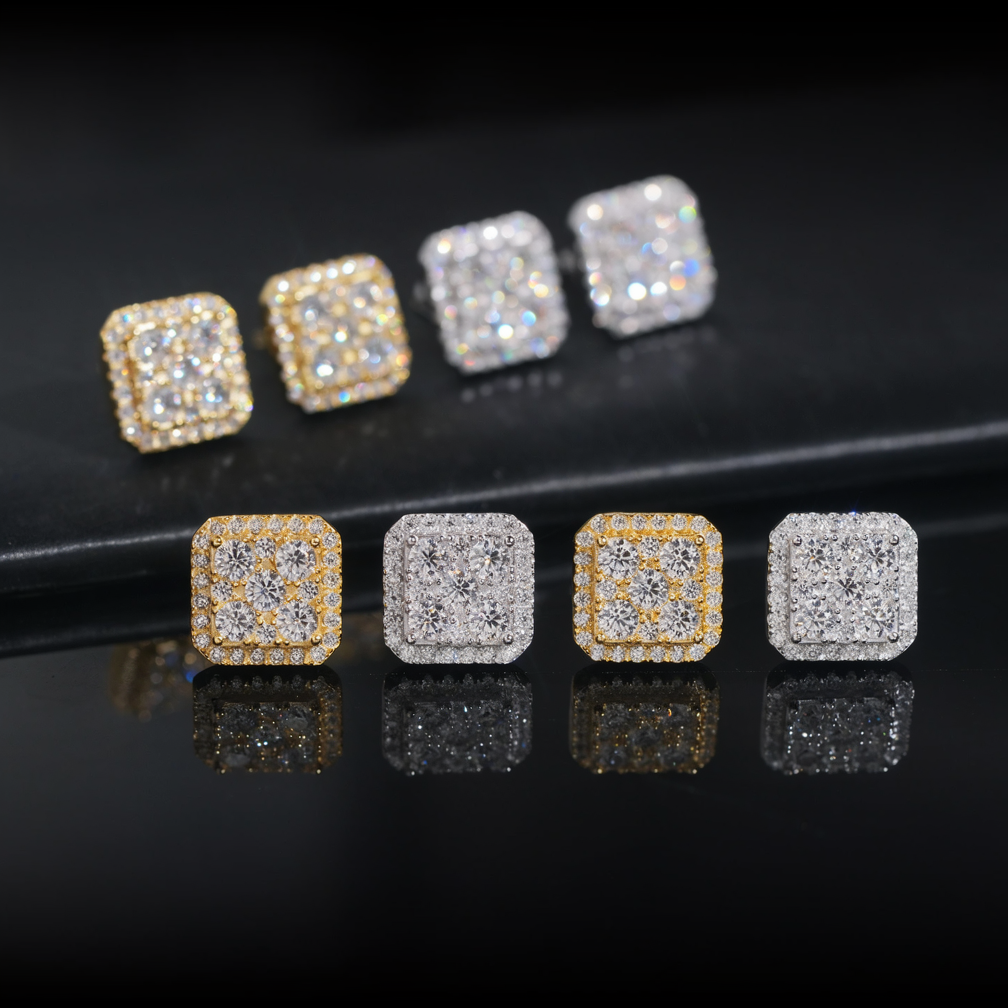 Hip Hop Style Square Moissanite Earrings