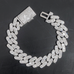 Solid Silver Heavy Miami 16mm Hip Hop Moissanite Cuban Link Bracelet