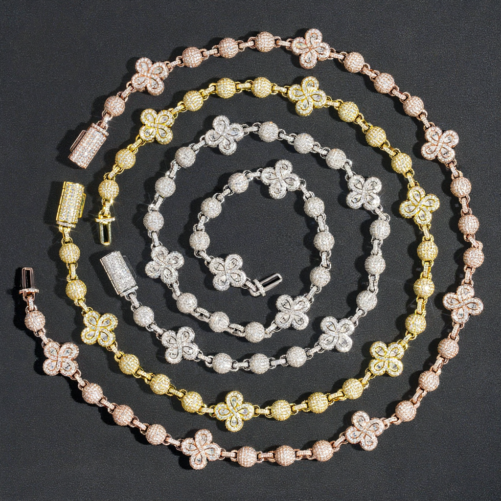Mixed Flower 10mm Moissanite Bead Chain
