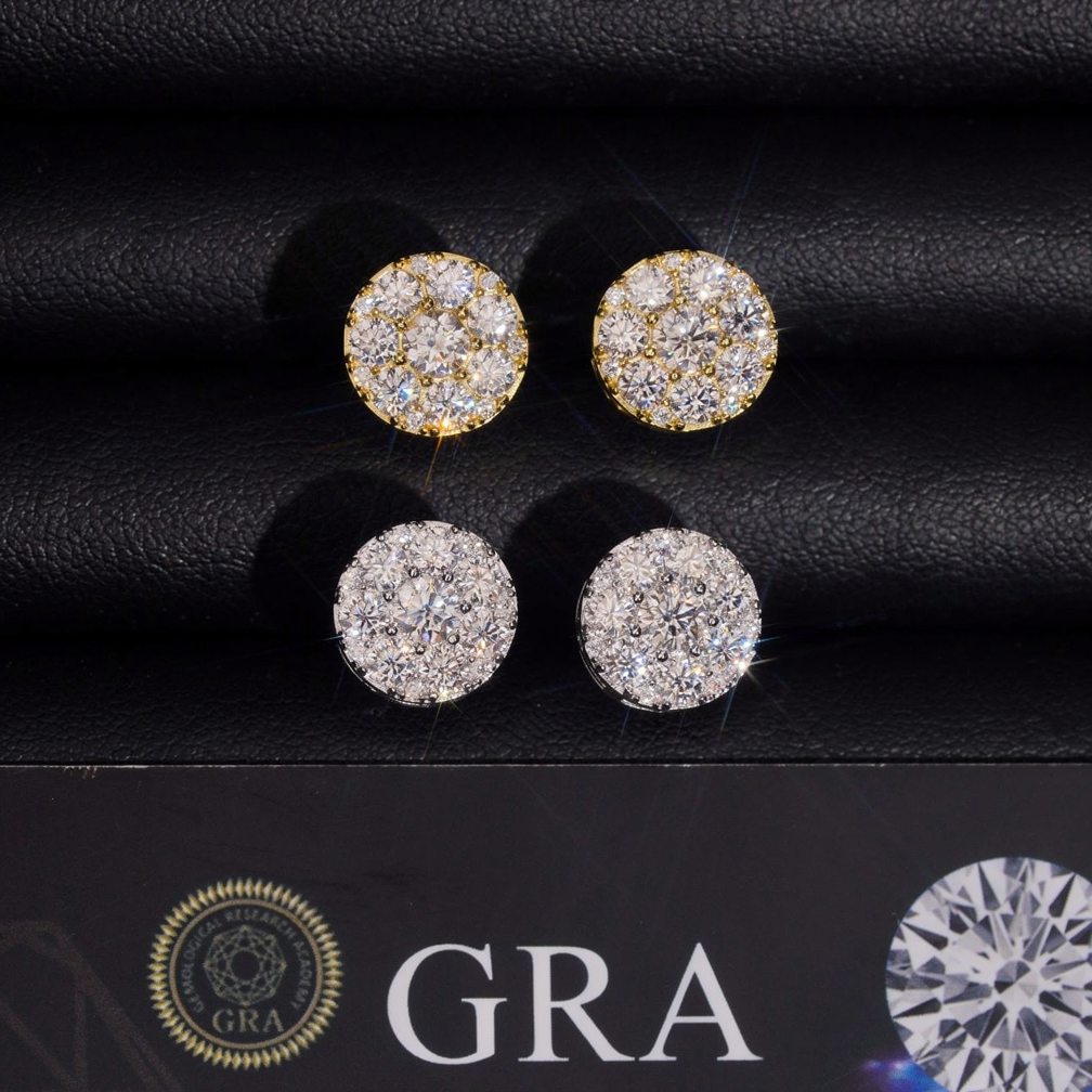 Iced Out Circle Moissanite Stud Earrings