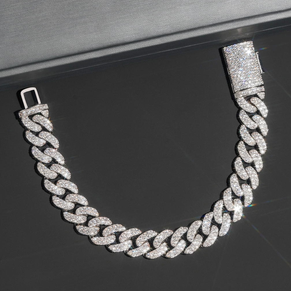 New Style Hip Hop Iced Out 13mm High Quality 925 Sterling Silver Cuban Link Bracelet