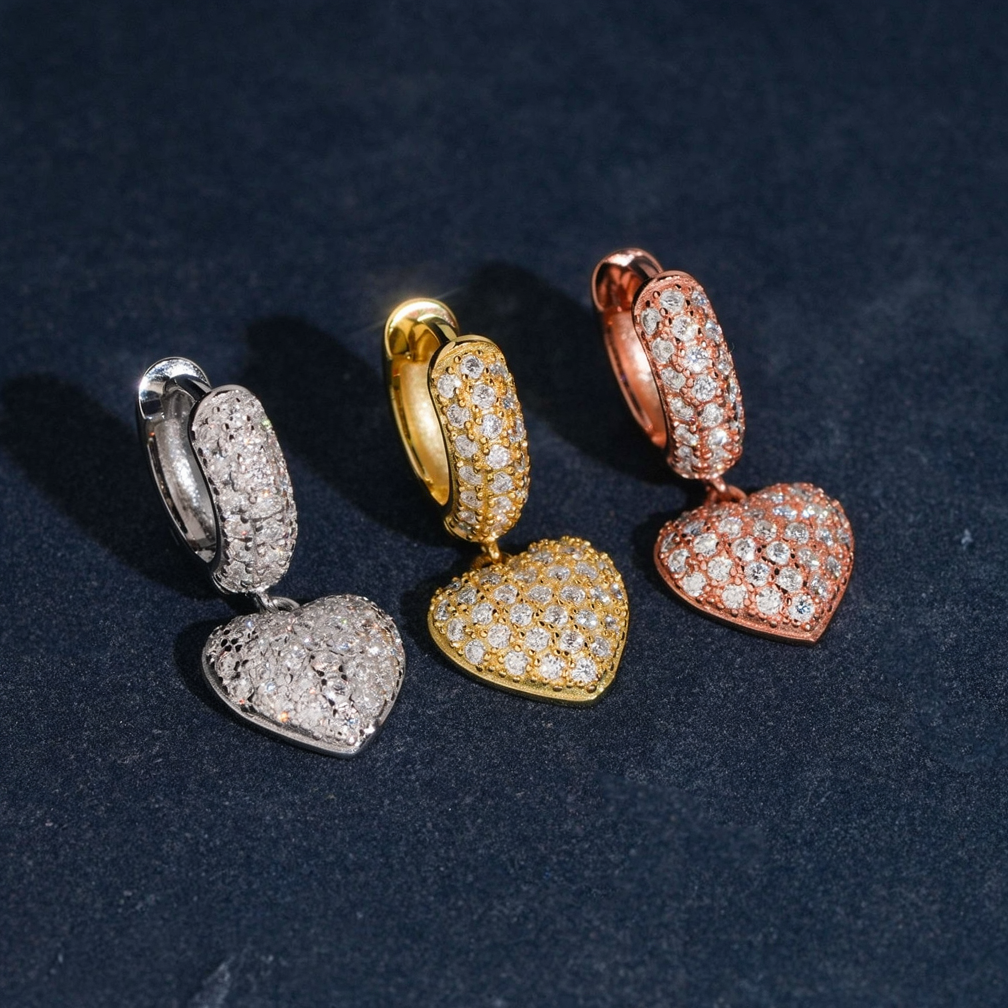 Zuanfa Moissanite Heart Drop Earrings