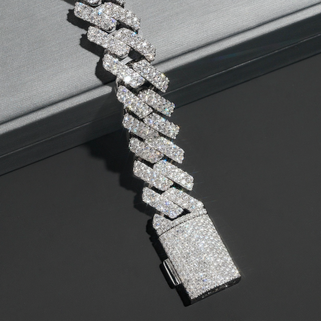 18MM Two Rows Moissantie Cuban Link Bracelet