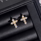 Hip Hop Style Moissanite Cross Earrings