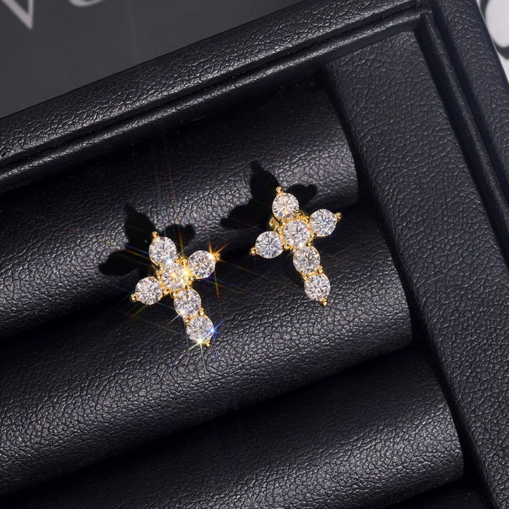 Hip Hop Style Moissanite Cross Earrings