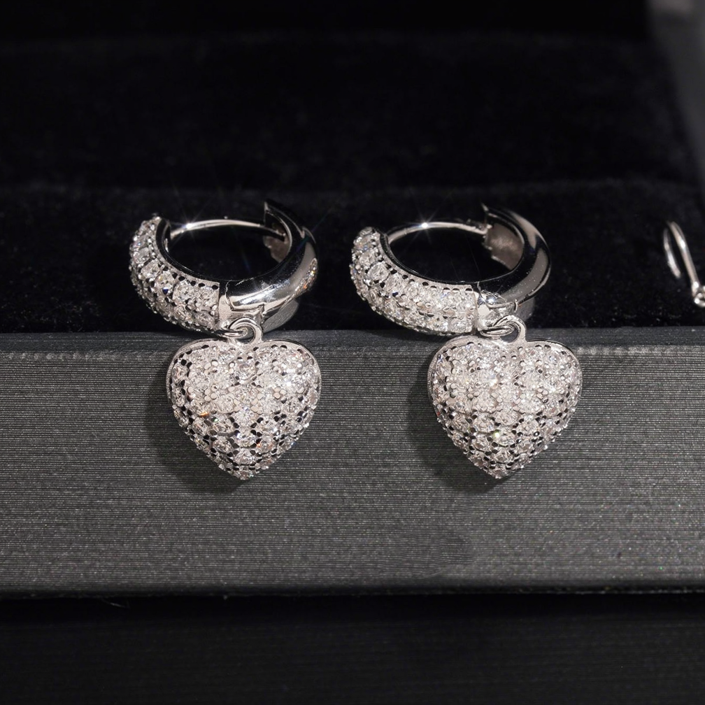 Zuanfa Moissanite Heart Drop Earrings