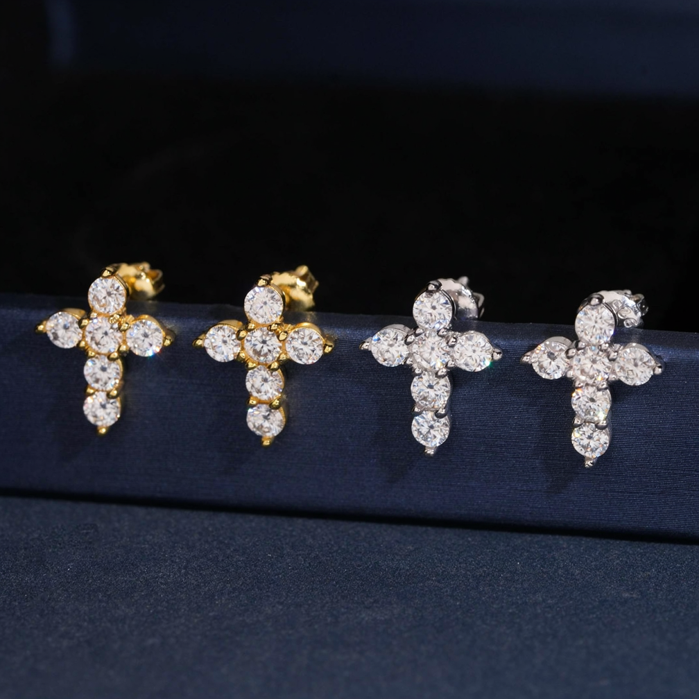 Hip Hop Style Moissanite Cross Earrings