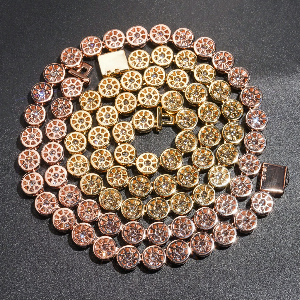 Big Round Diamond 18k Gold Plated Cuban Link Chain