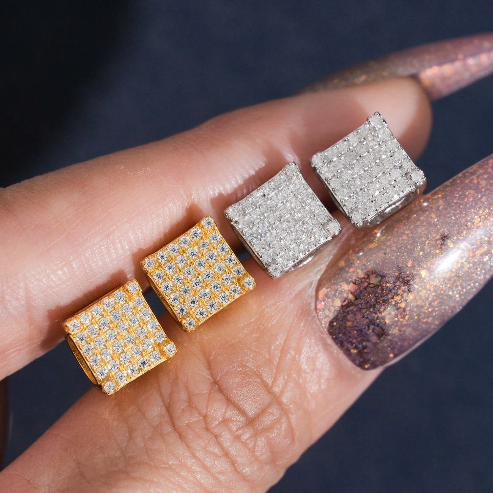 Hip Hop Square Moissanite Stud Earrings