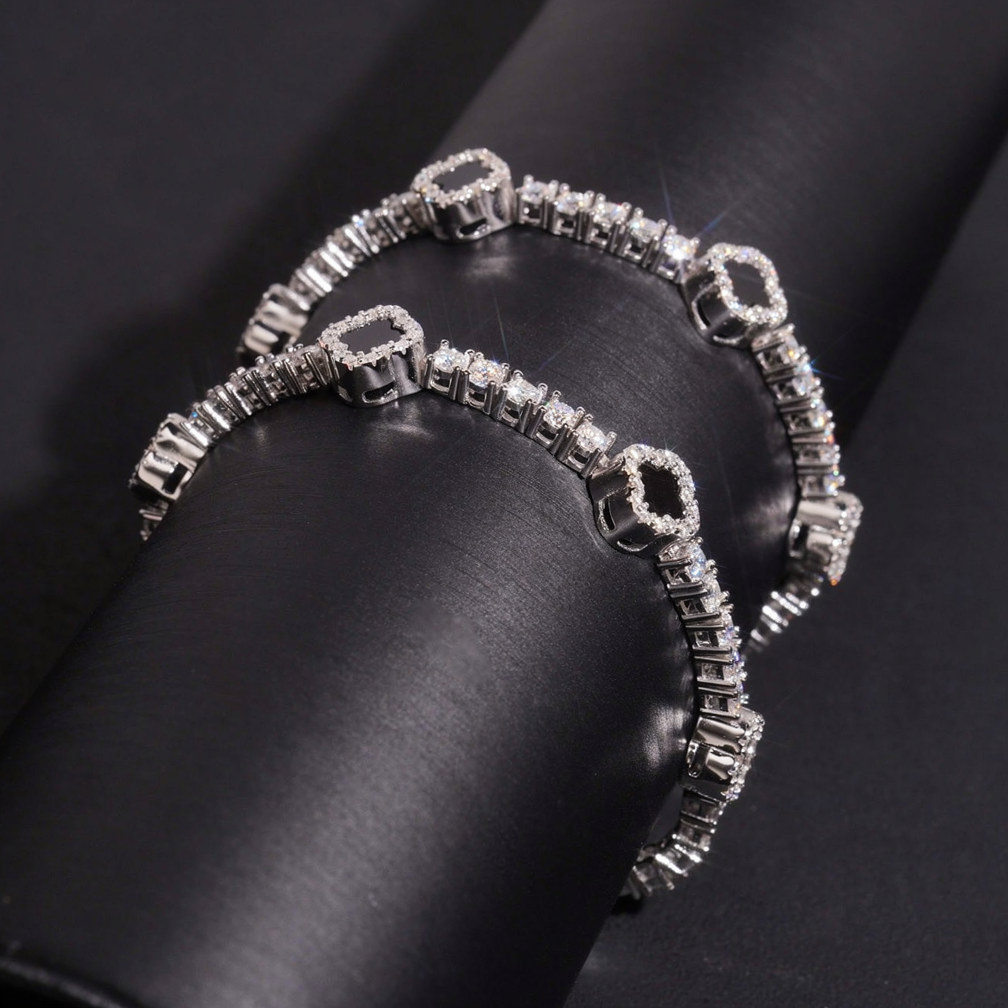 Zuanfa 3MM Black Agate Clover Tennis Bracelet