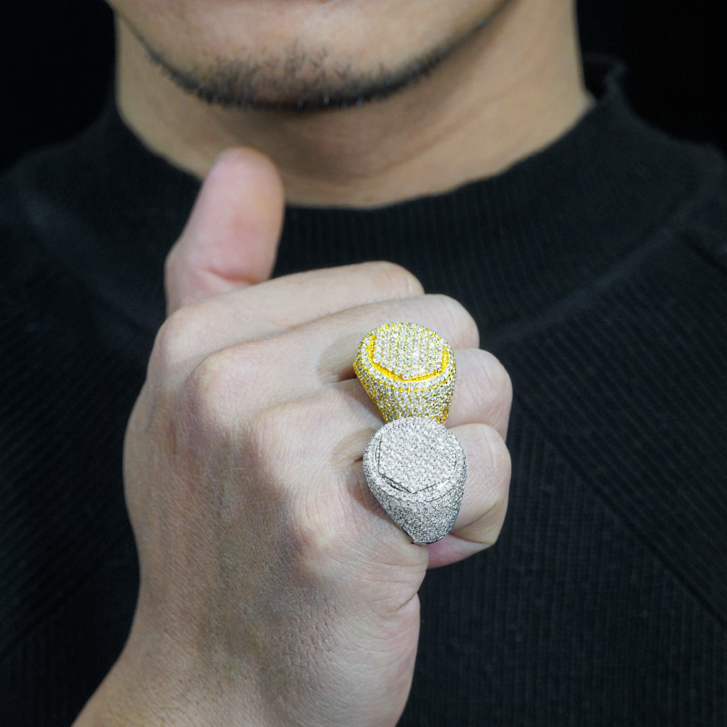 Luxury New Designs 925 Sterling Silver Hip Hop Men Moissanite Ring
