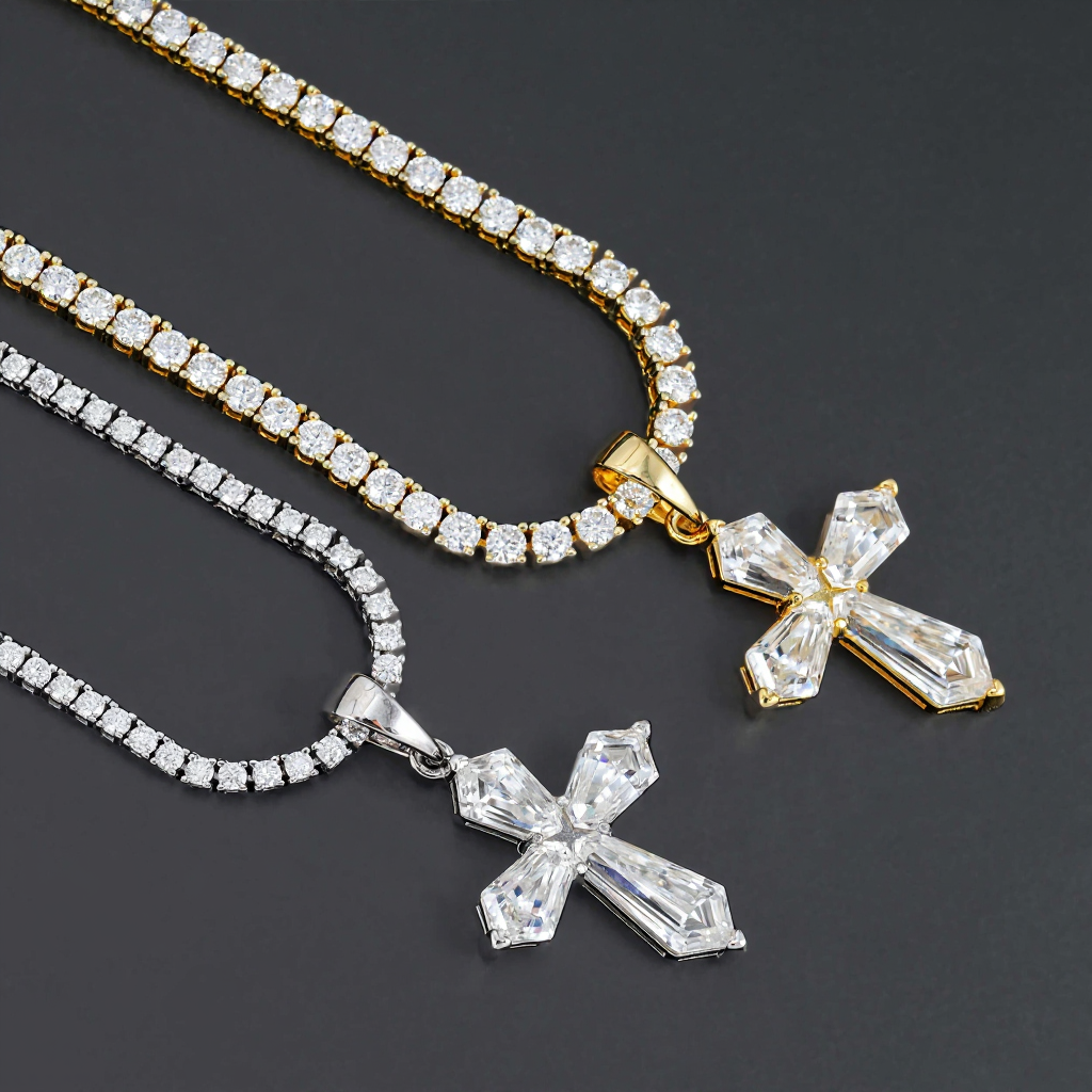 Fancy Shape Cross Moissanite Pendant 18k Gold