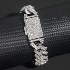 15mm Width Regular Miami Moissanite Solid Silver 925 Cuban Link Chain