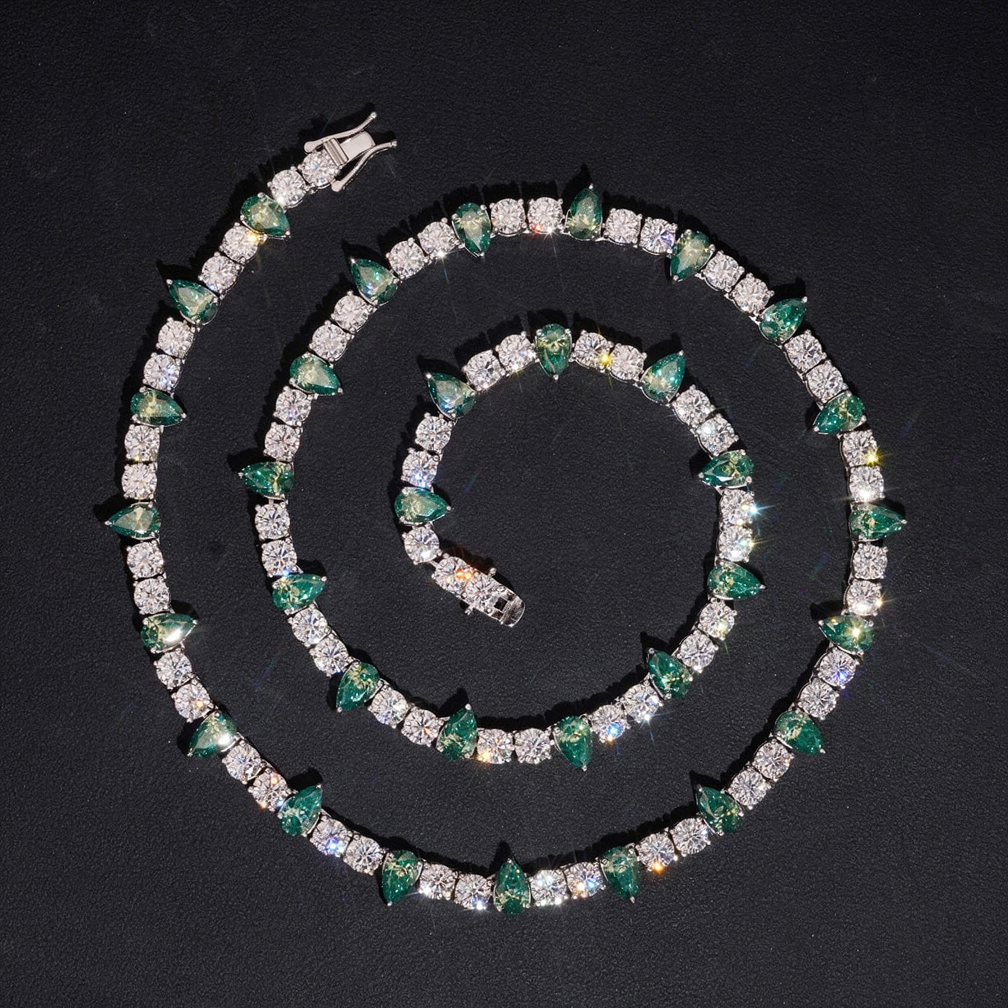 5MM Round Mixed Green Pear Cut Moissanite Tennis Chain