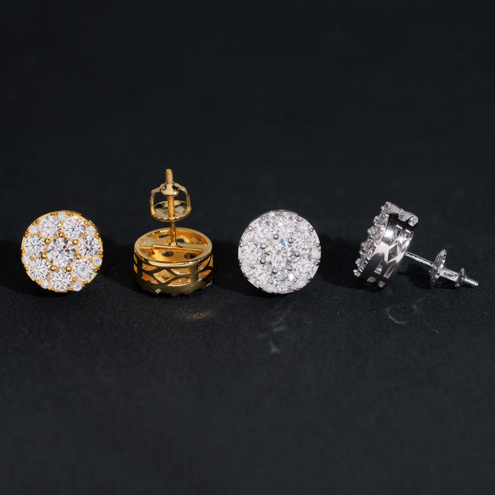 Iced Out Circle Moissanite Stud Earrings