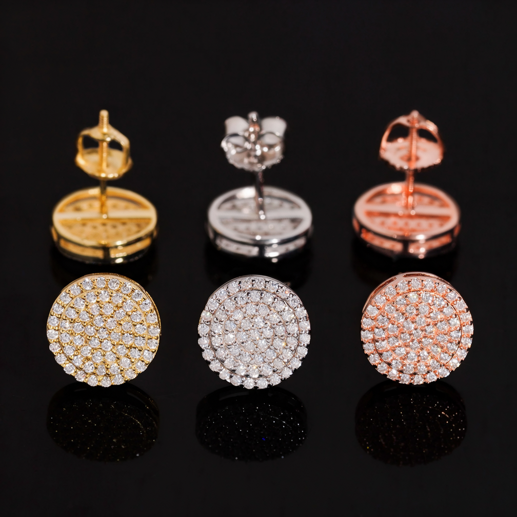 Hip Hop Iced Out Round Moissanite Earrings