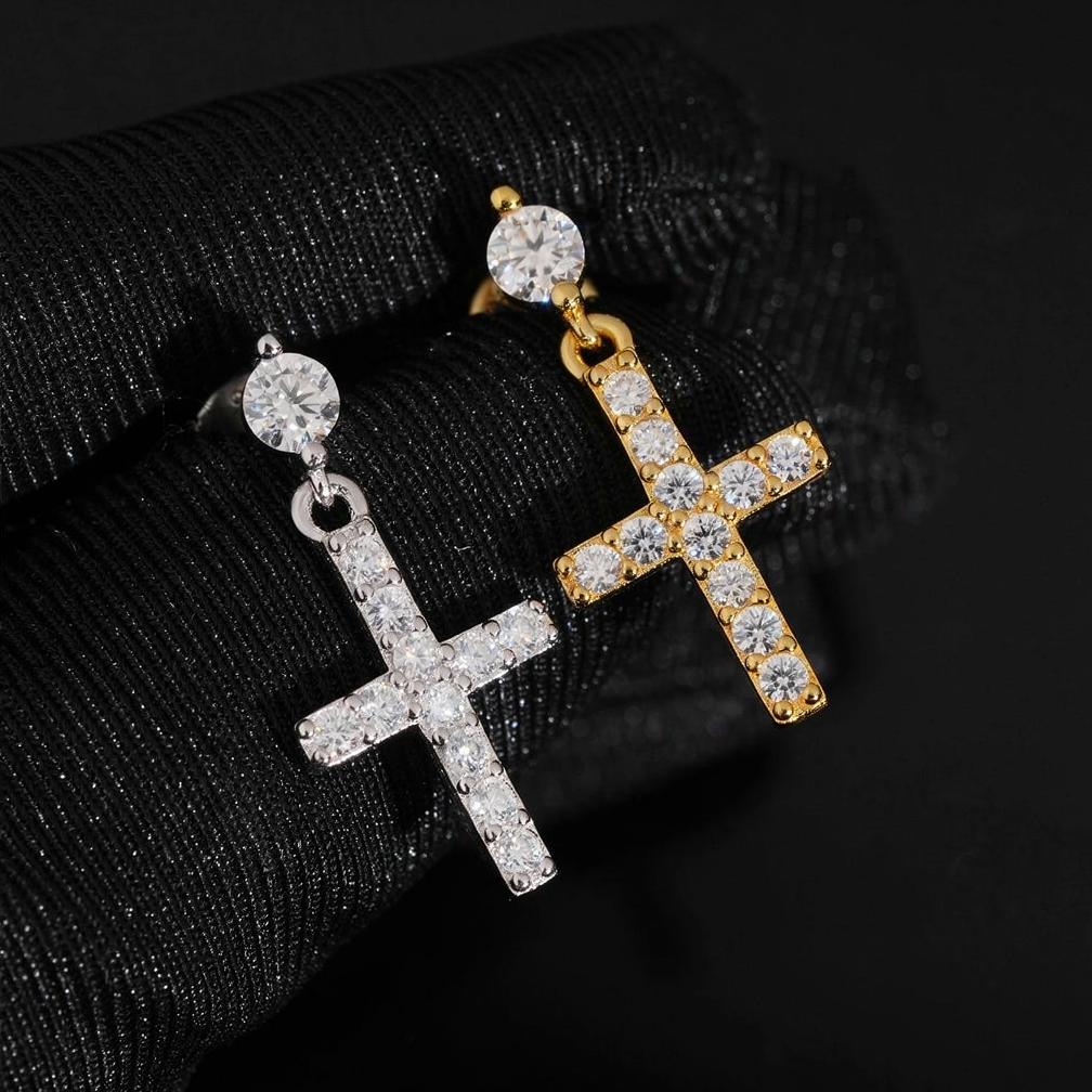 Hip Hop Moissanite Cross Drop Earrings