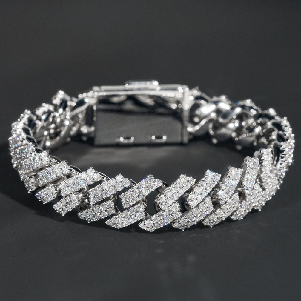 15mm Width Regular Miami Moissanite Solid Silver 925 Cuban Link Chain