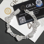 Popular Thin 8mm Baguette Heart 925 Silver Moissanite Diamond Cuban Bracelet