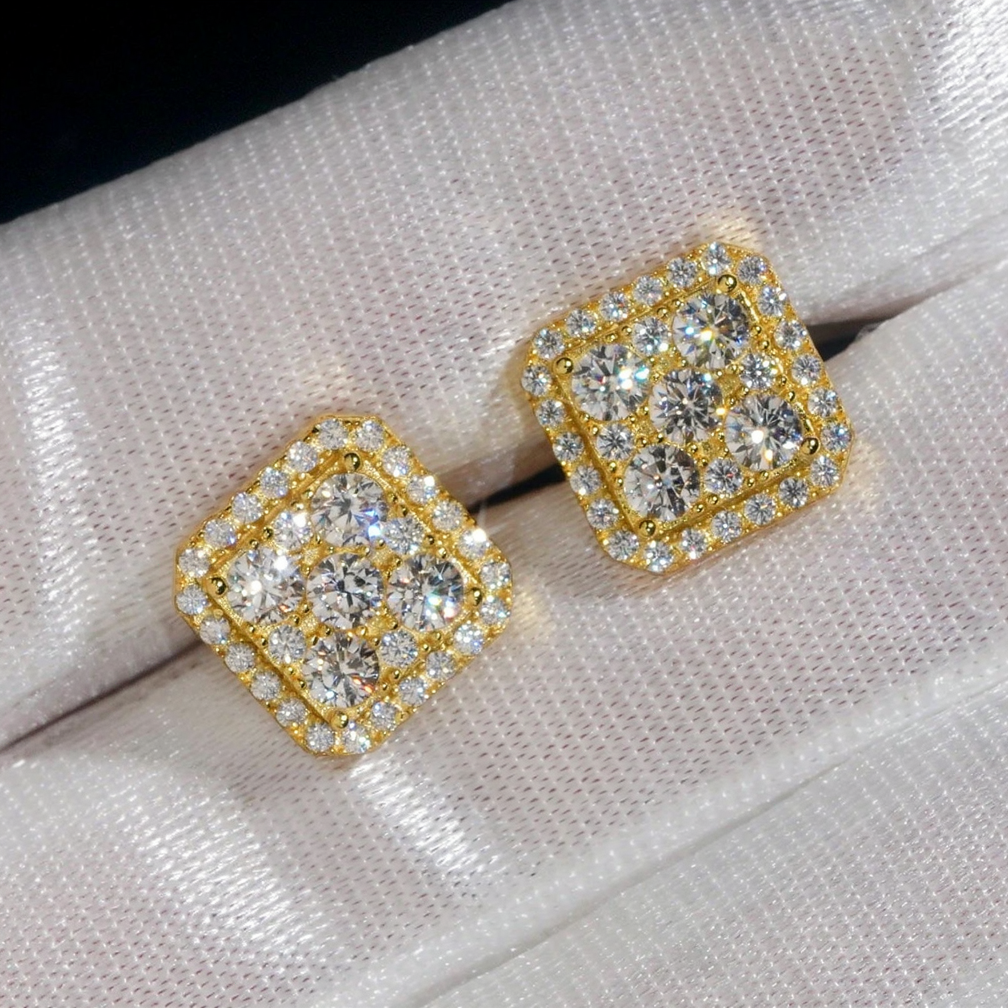 Hip Hop Style Square Moissanite Earrings