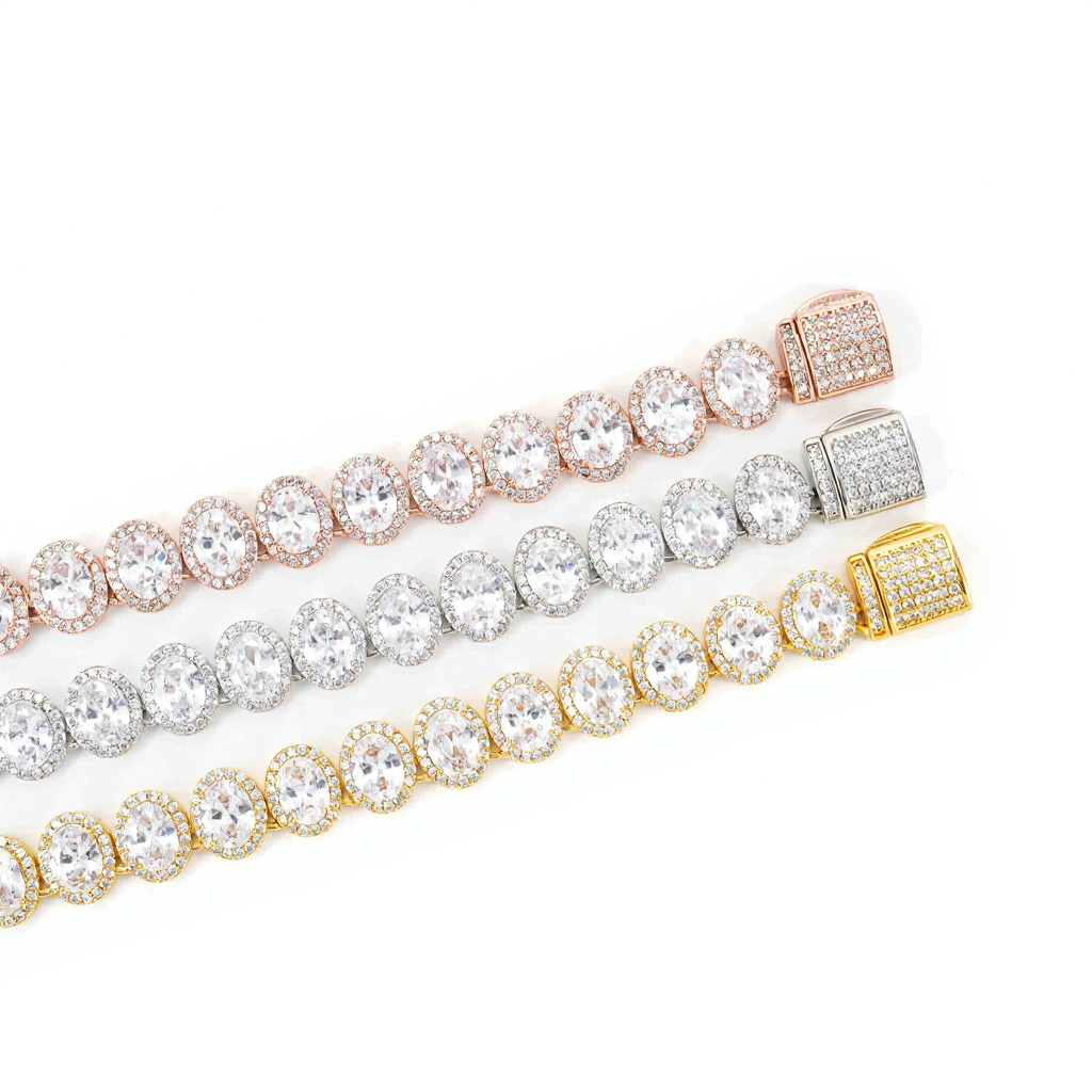 Luxury Oval Diamond 18k Gold Plated Cuban Link Bracelet