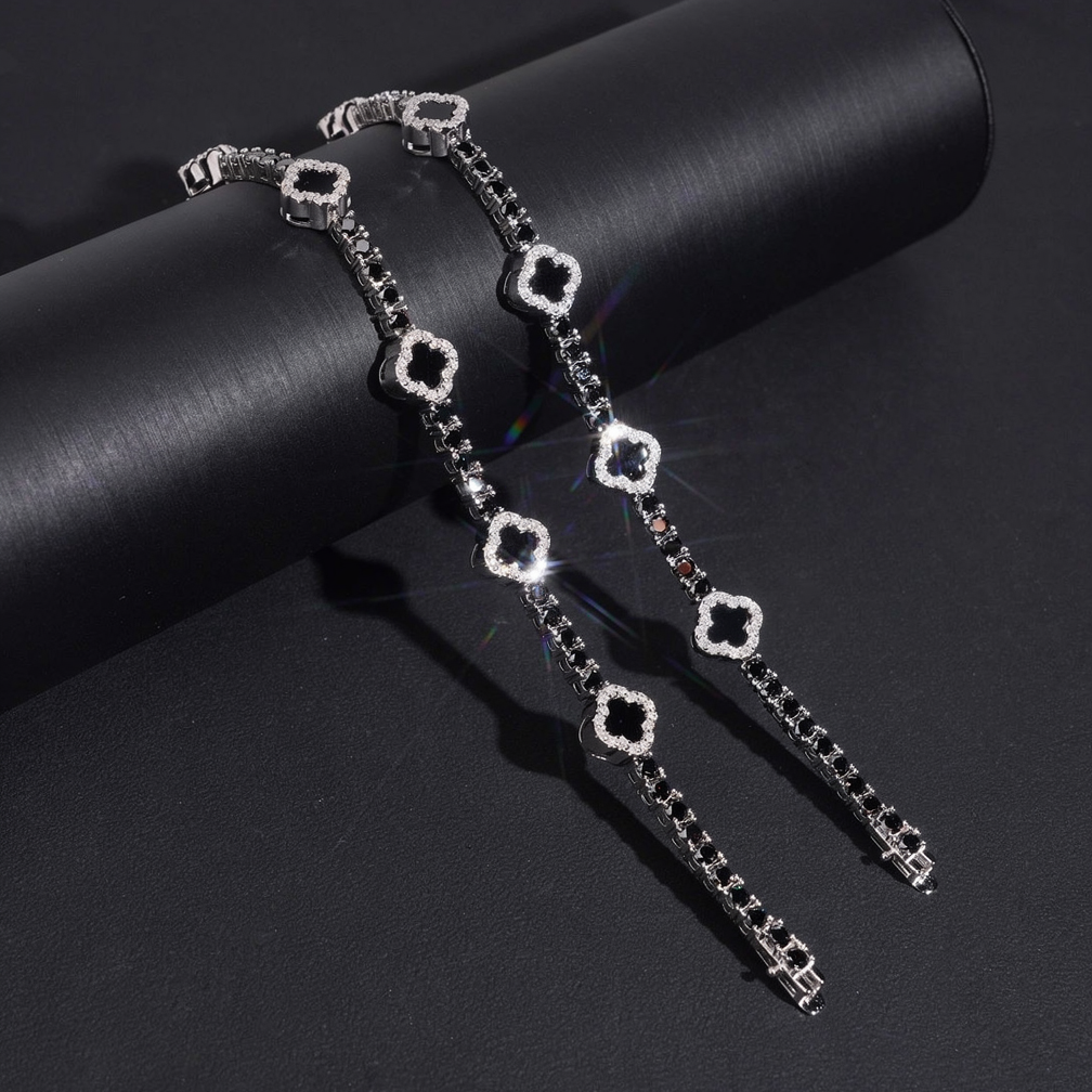 Zuanfa 3MM Black Agate Clover Tennis Bracelet