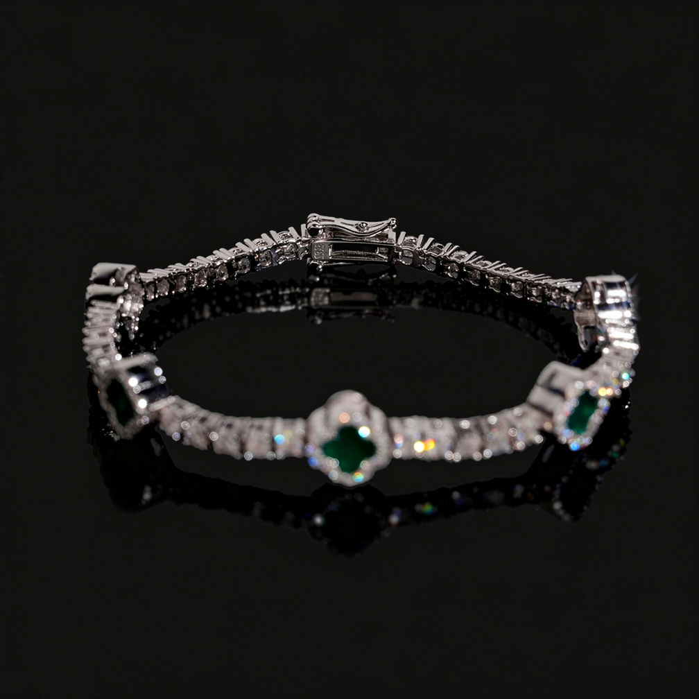 Zuanfa 3MM Black Agate Clover Tennis Bracelet